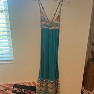 Maxi Blue Cotton Dress - Casual - XS - Crossed Strap in Back - Super Comfortable